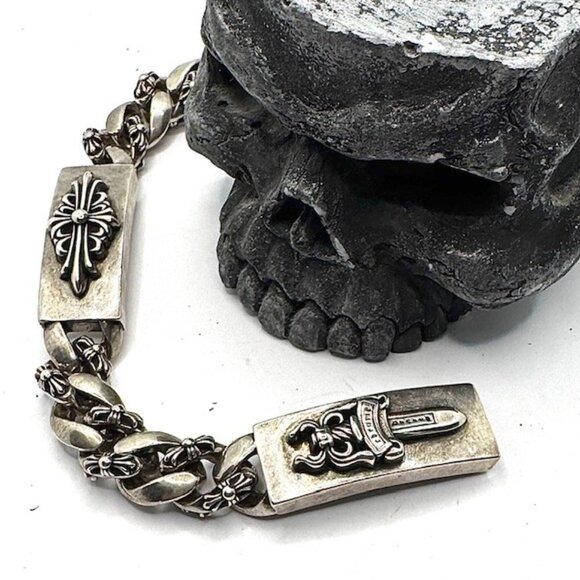Chrome Hearts Dagger Dual I.D. Sterling Silver Unisex Bracelet Rockstar - Picture 11 of 12